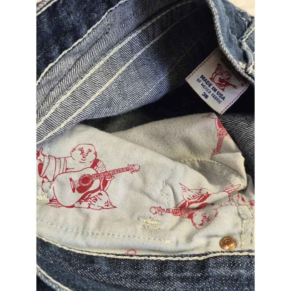 True Religion Dark Wash Billy Seat 34 Horseshoe Flap Pockets Stylish Fit 38x29